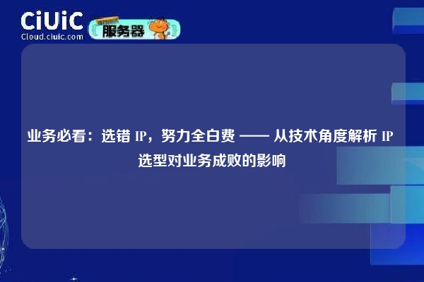业务必看：选错 IP，努力全白费 —— 从技术角度解析 IP 选型对业务成败的影响